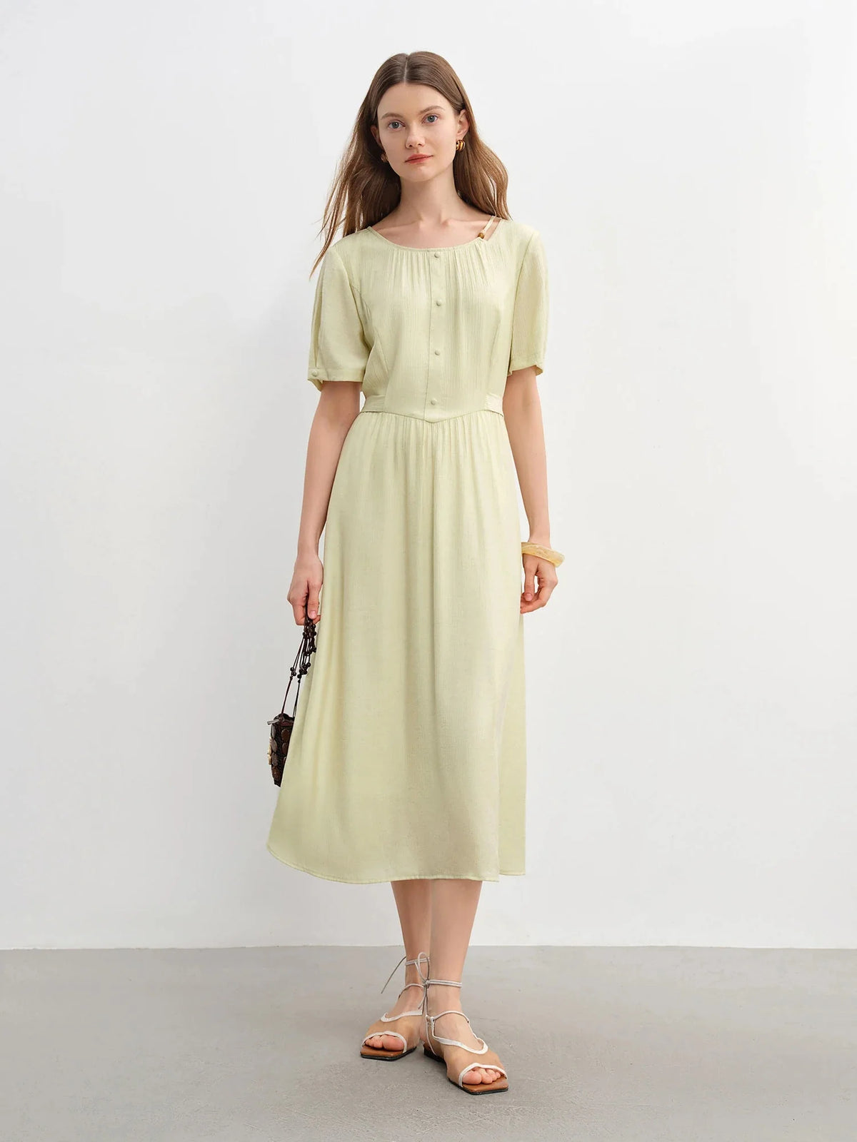 Summer Beaded Midi Dress Slim Fit Commuter Style