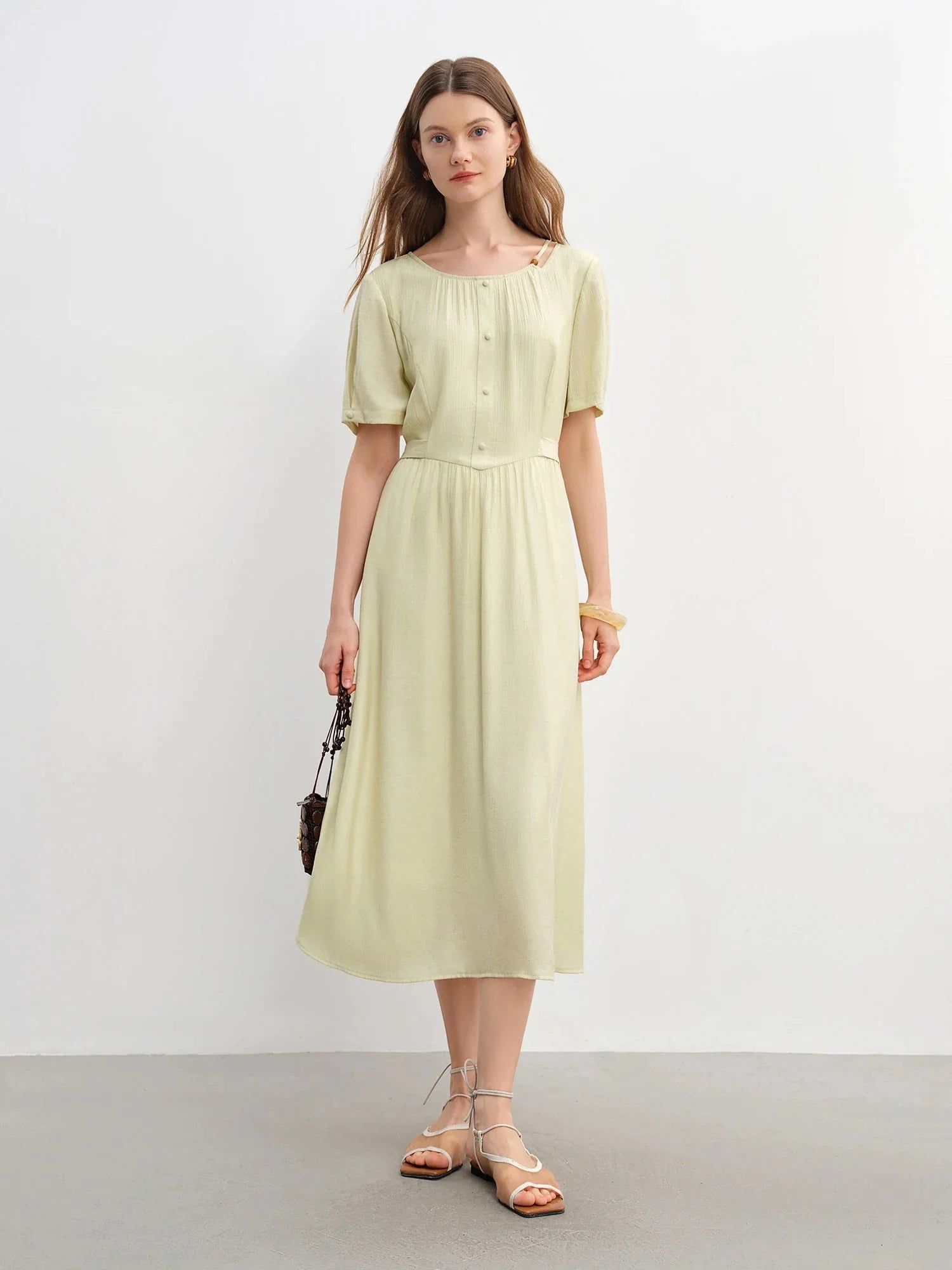 Summer Beaded Midi Dress Slim Fit Commuter Style