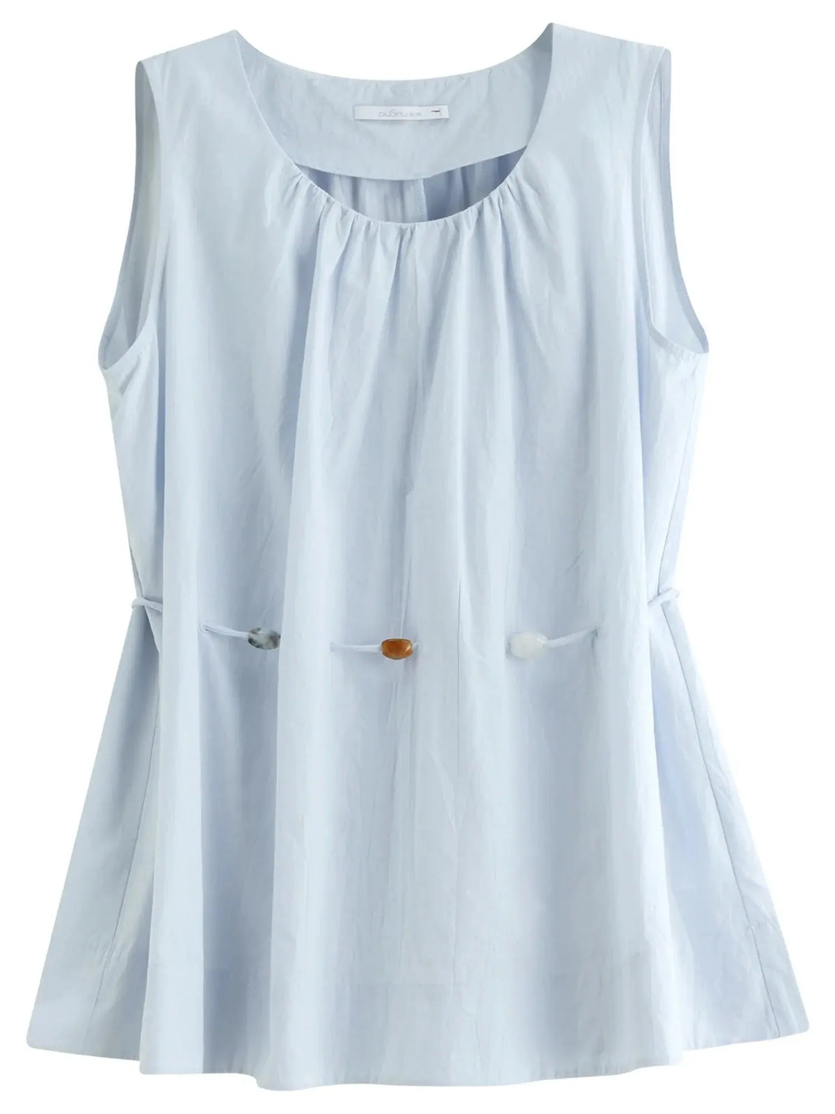 Women's Beaded Sleeveless Blue Cotton Top