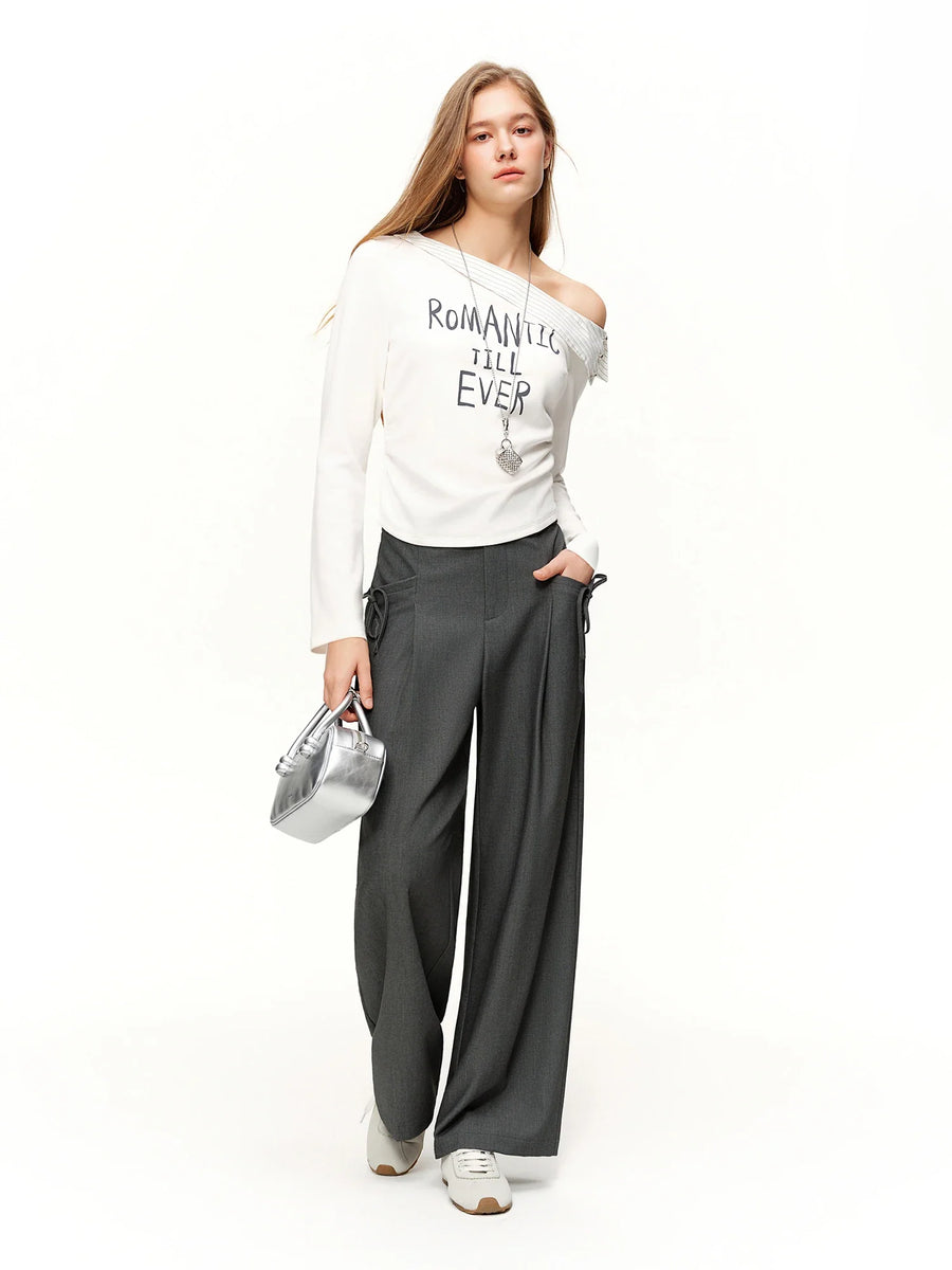 Spring Women's Pants High Waist Stripe Straight Leg Trousers