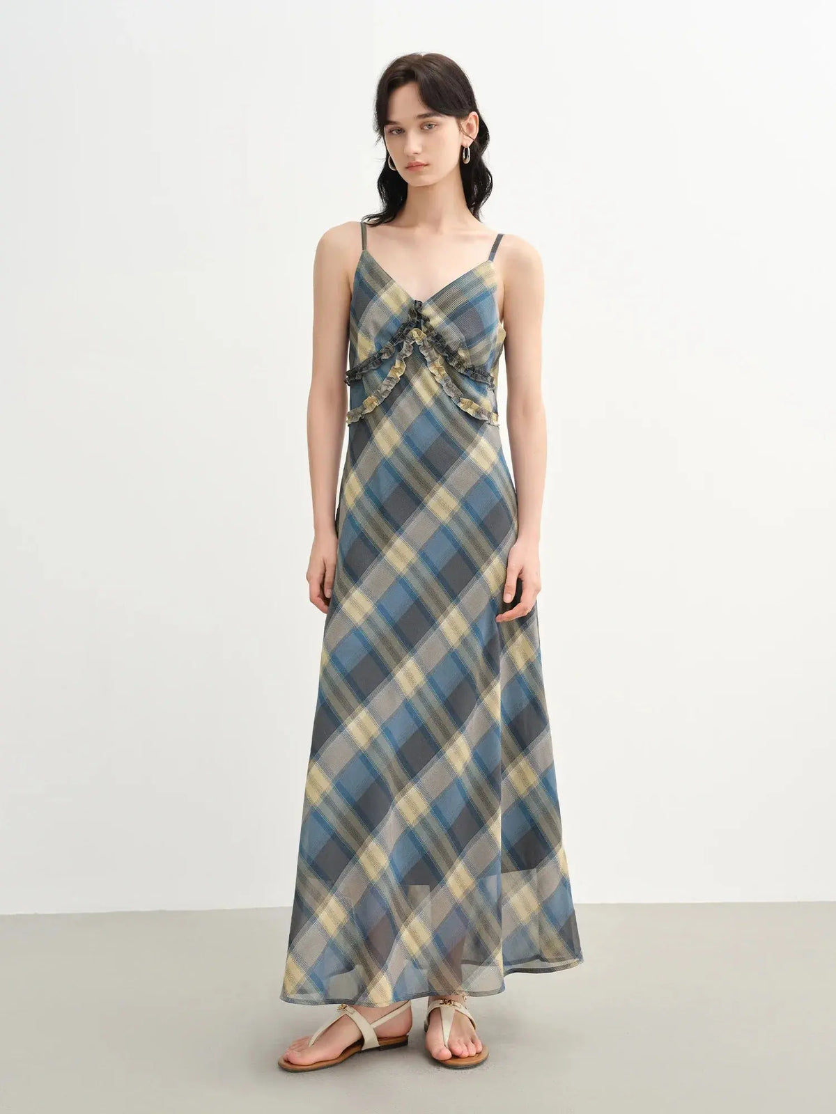 Women's Floral Checkered Maxi Dress