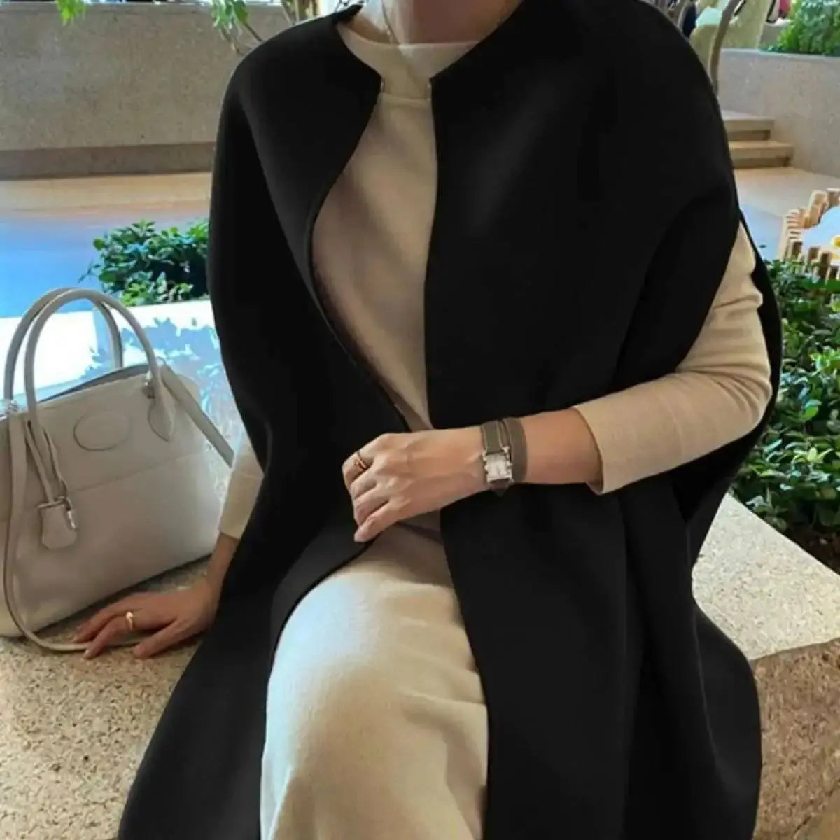 Elegant Vintage Wool Blend Batwing Coat for Women