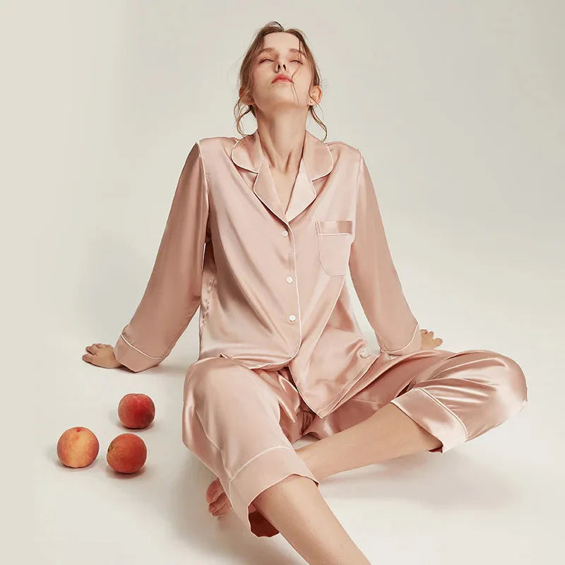 Real Silk Pajama Long Sleeve White Nightwear