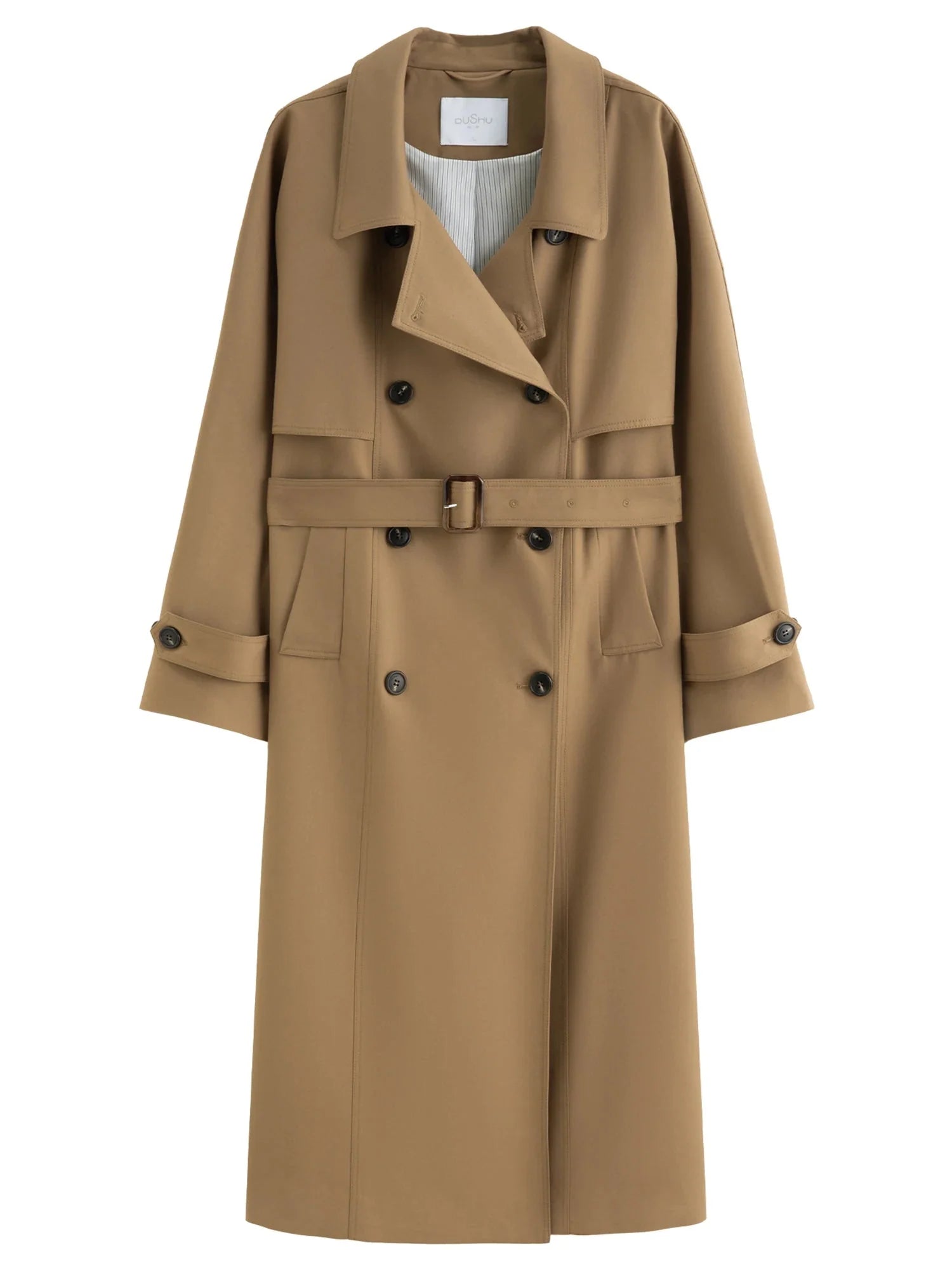 Women’s Khaki Double-Breasted Trench Coat Classic Long Fit