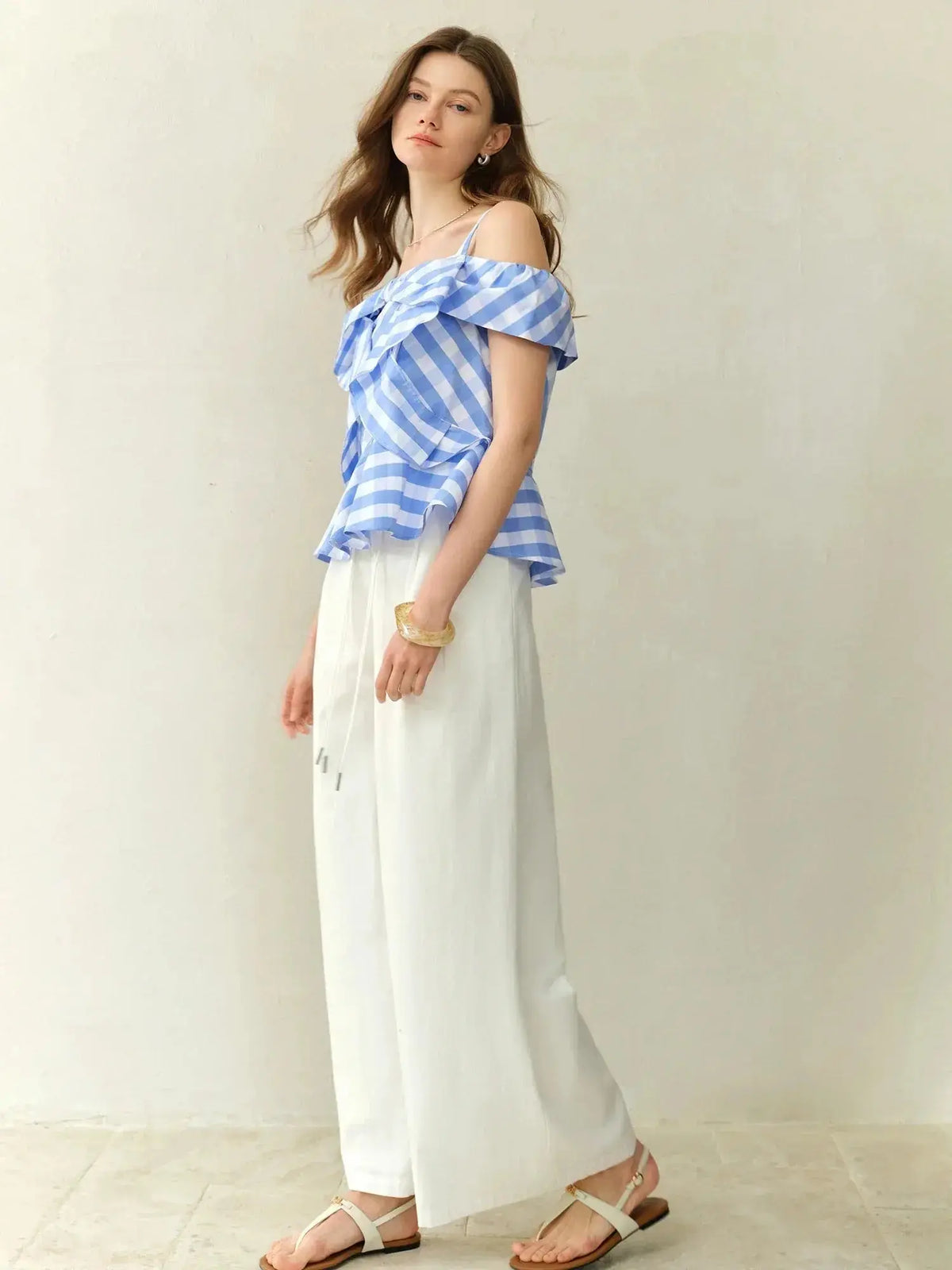 Asymmetric Checkered Blouse Geometric Print Top