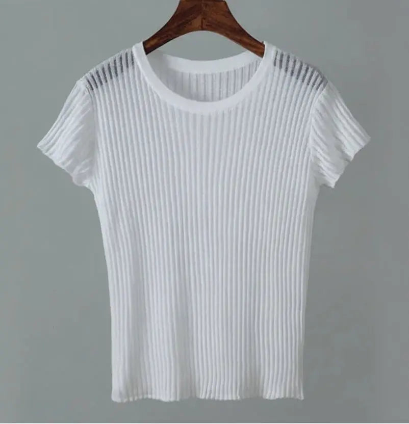 White Striped See Through Elegant Top