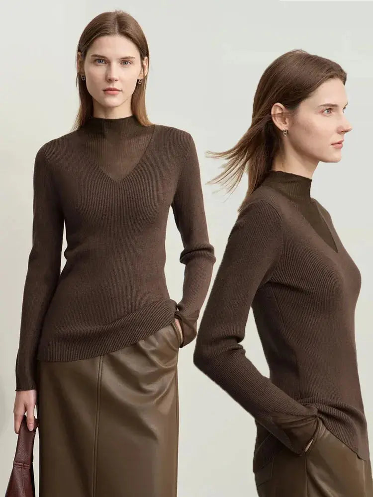 Elegant Sheer-Panel Turtleneck