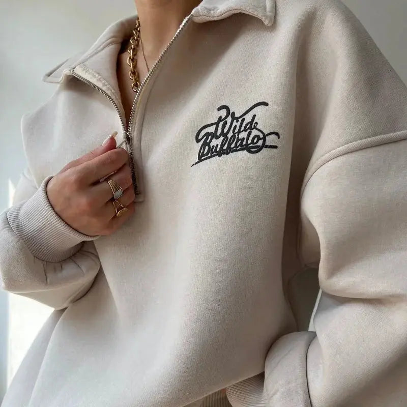 Women's Loose Printed Velvet Sweatshirt