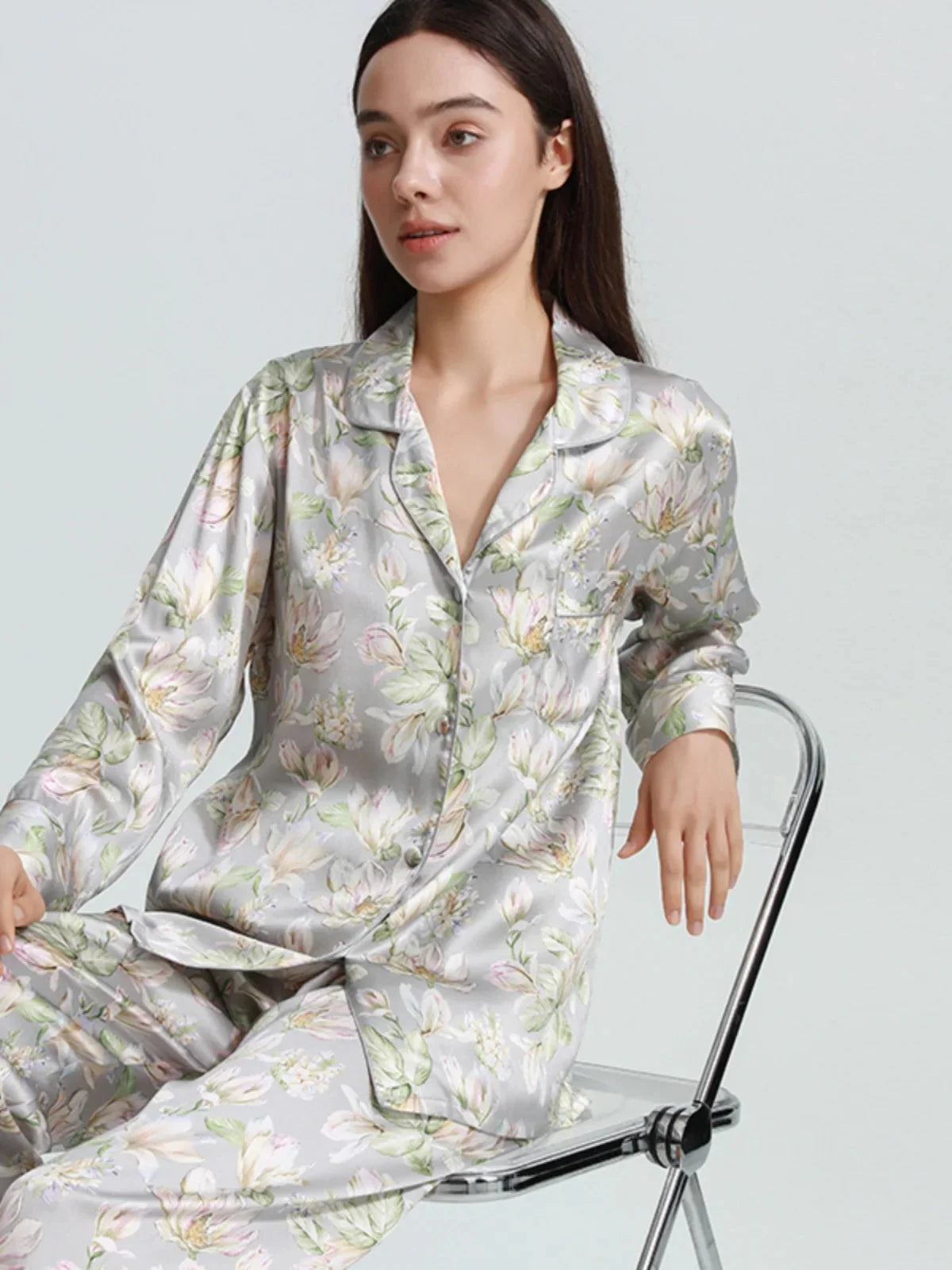 Luxury Mulberry Silk Floral Pajama 3-Piece Suite
