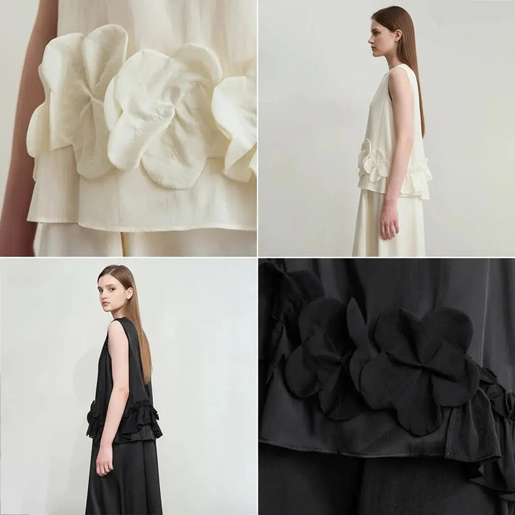 Sleek Silk Floral Ruffle A-Line Dress