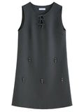 Embellished Beaded Tank Dress with Bow Accent for Fall