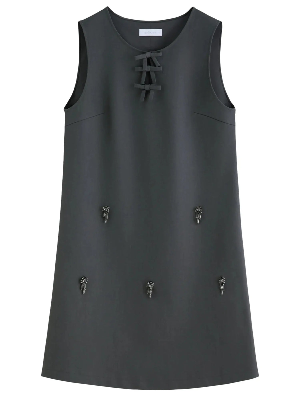 Embellished Beaded Tank Dress with Bow Accent for Fall