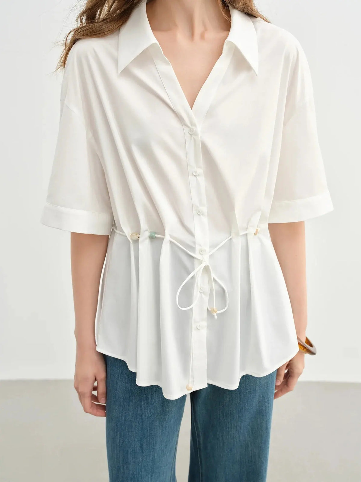 Temperament Lace-Up V-Neck Shirt for Summer