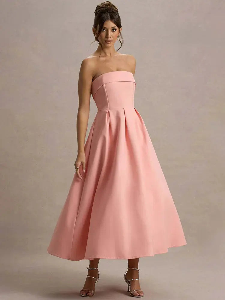 Sleeveless Off-Shoulder A-Line Midi Dress