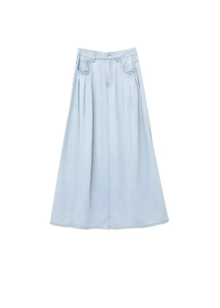 Blue Denim Set: Loose Shirt & Elastic Waist Shorts/Skirt
