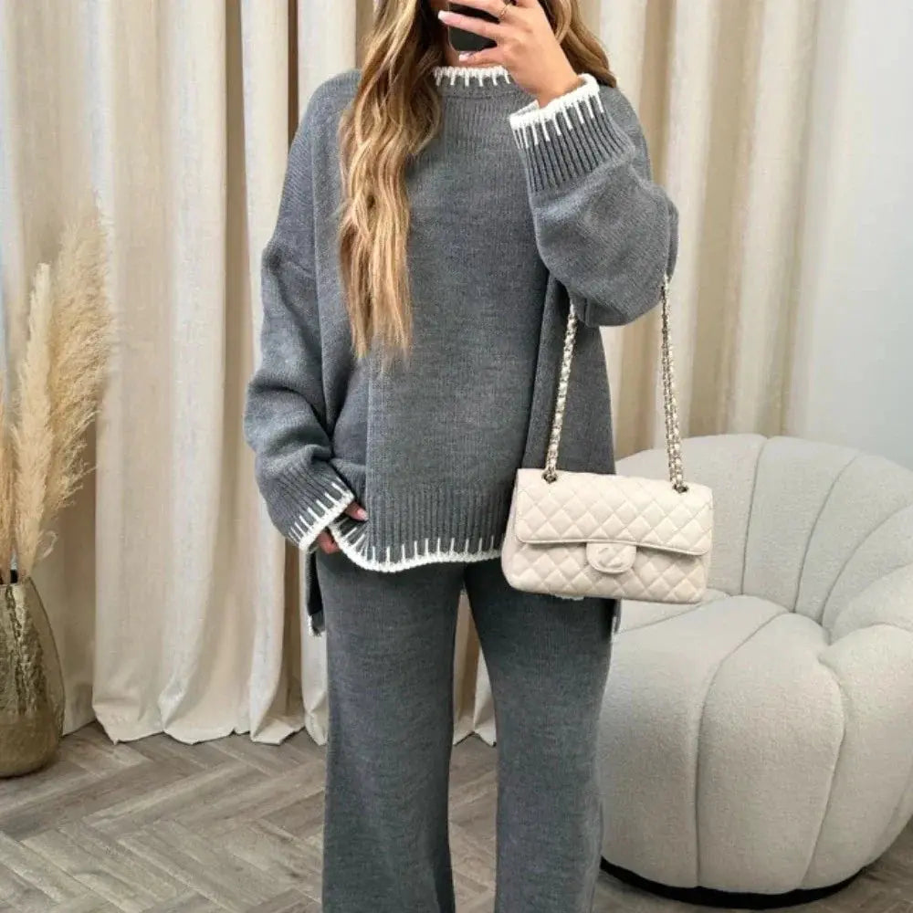Loose Knit Sweater & Wide-Leg Pant Outfit