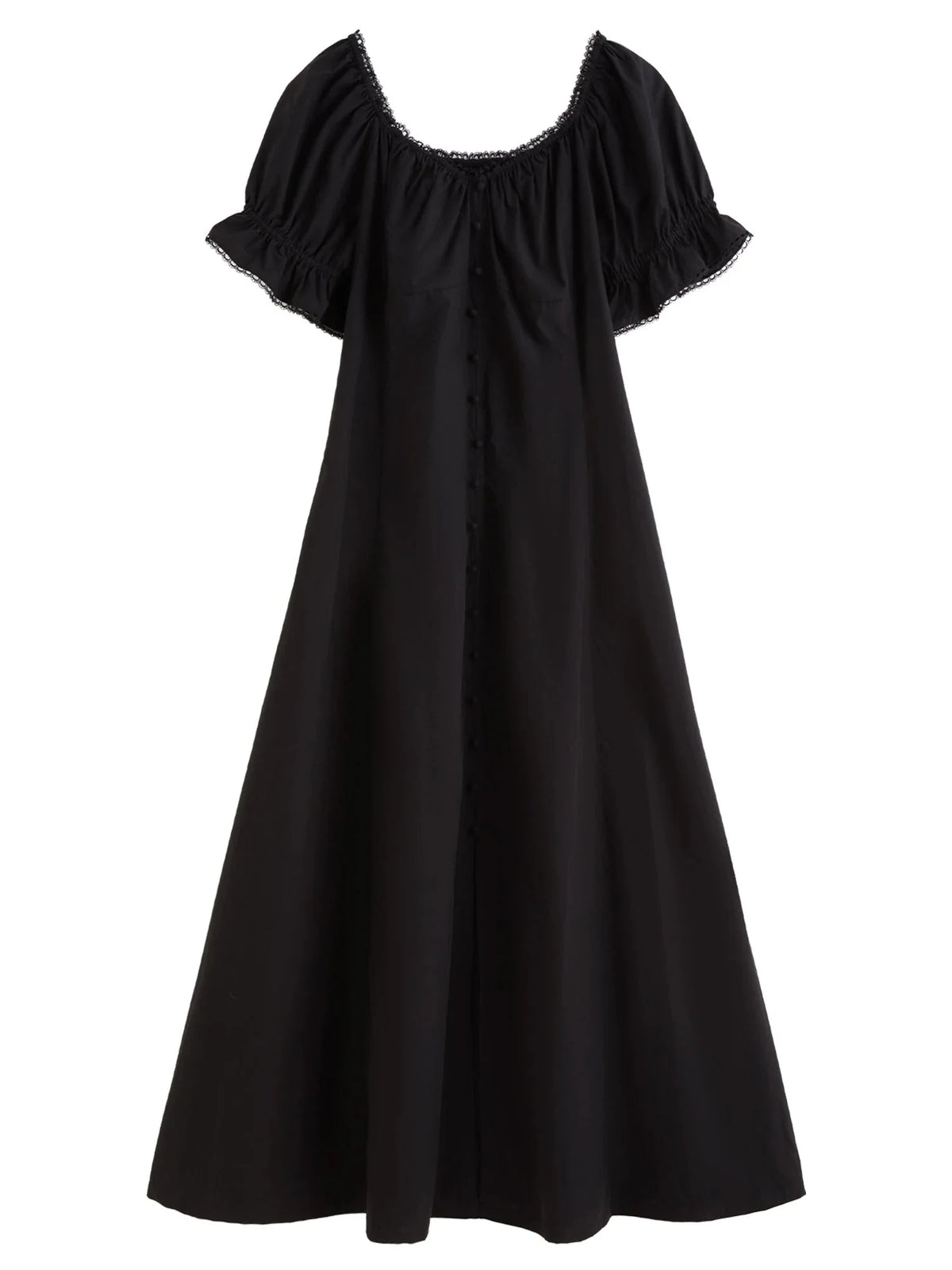 French Style Plus Size Lace Collar Dress Summer Puff Sleeve