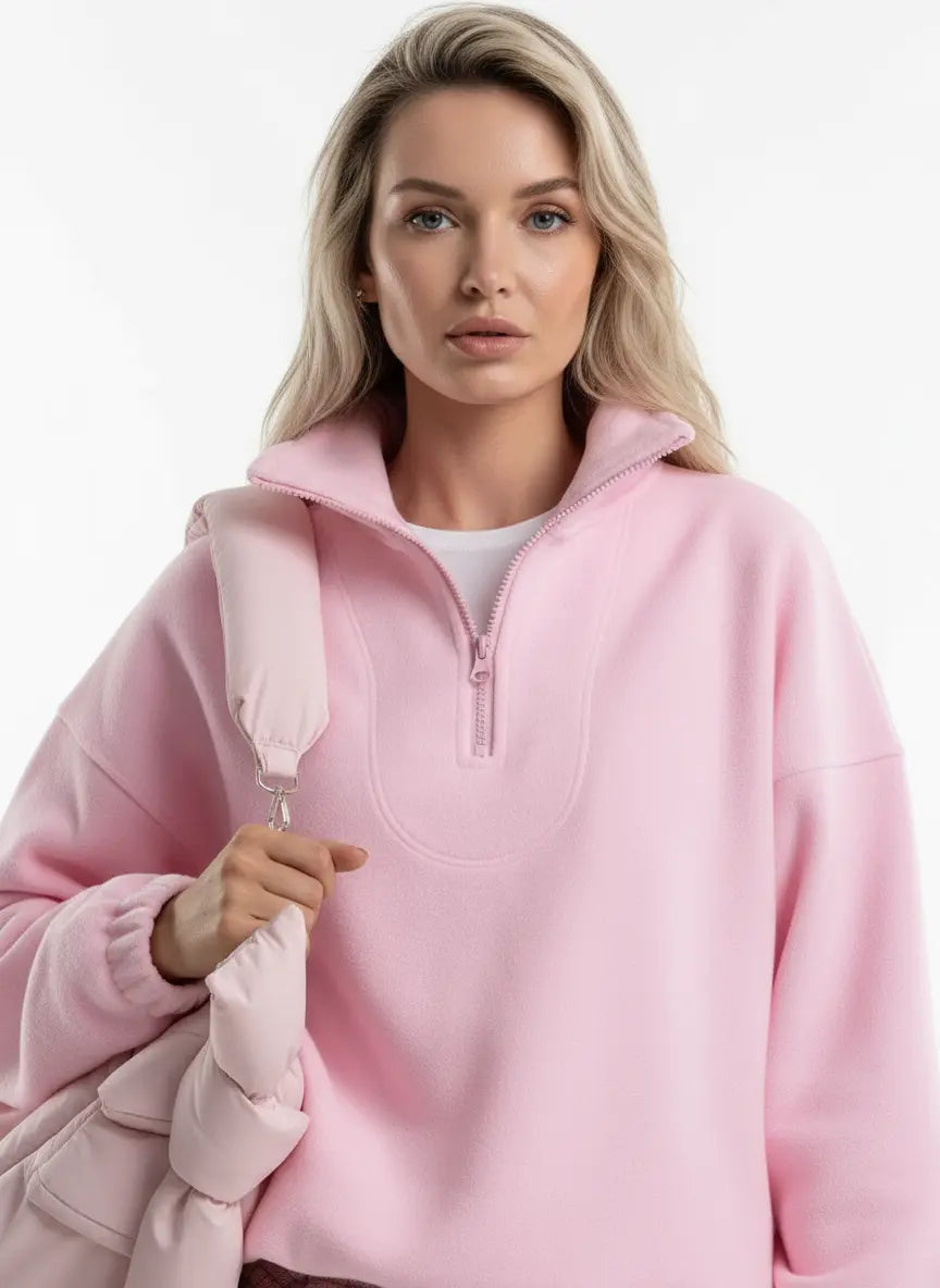 Solid Color Zip-Up Sweatshirt