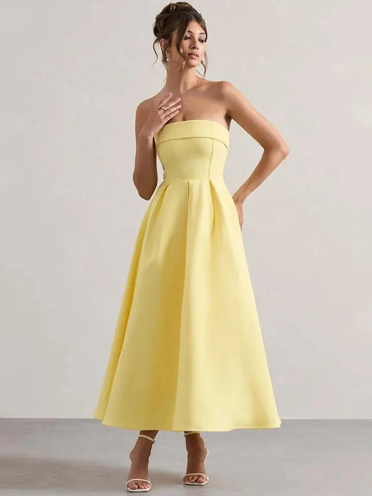 Sleeveless Off-Shoulder A-Line Midi Dress