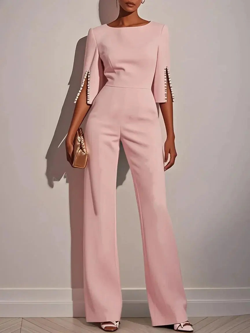 Chic Jumpsuit with Beading A Straight-Leg Classic