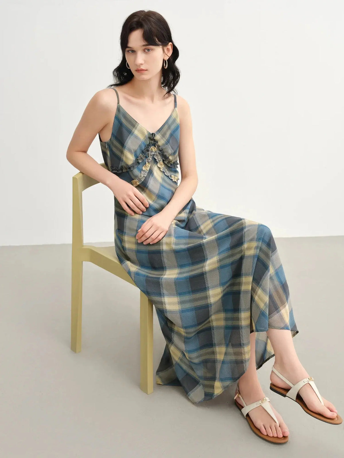Women's Floral Checkered Maxi Dress