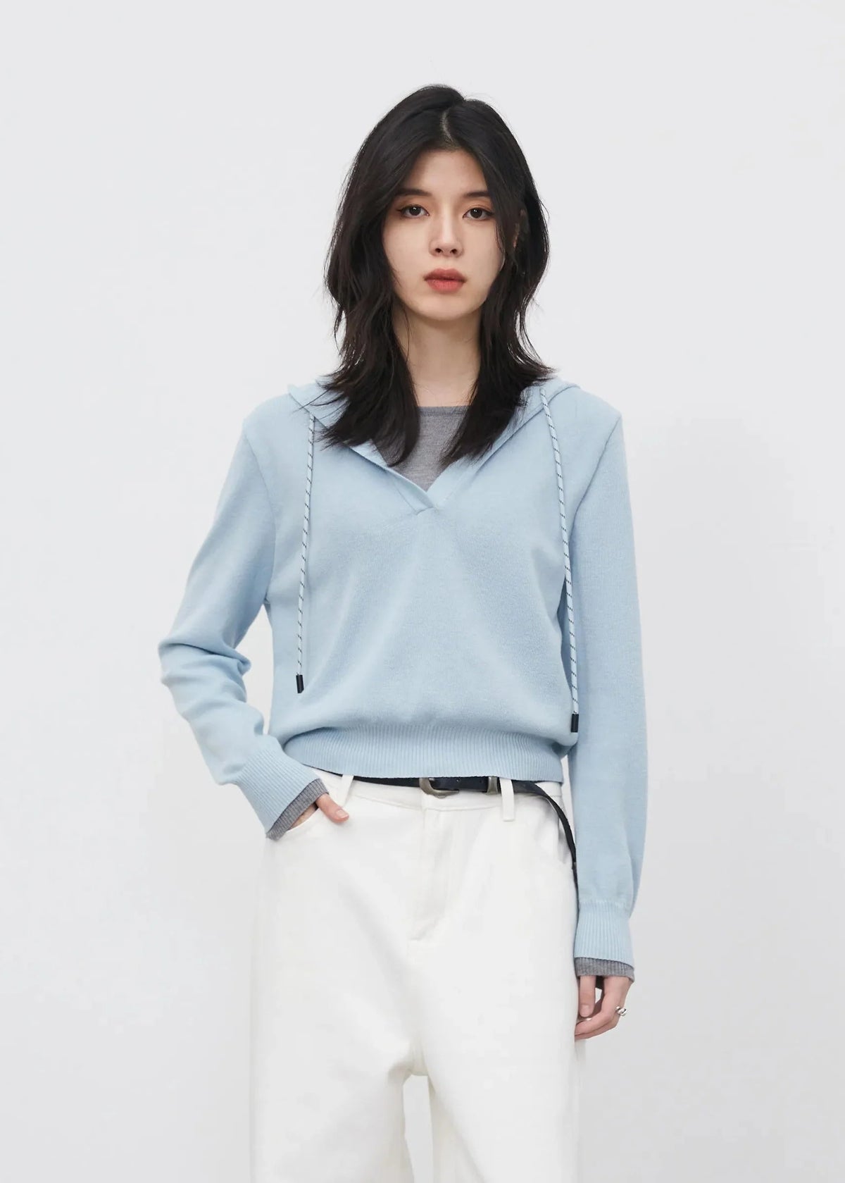 Casual Contrast Color Hooded Pullover - Loose Knit Sweater