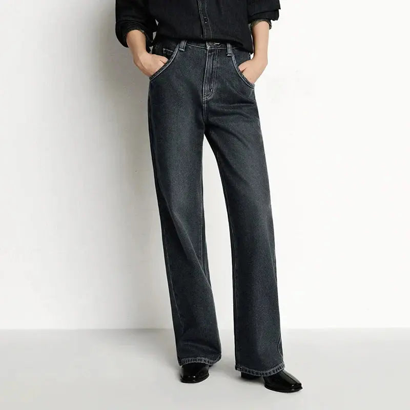 High Waist Fleece Lined Wide Leg Jeans