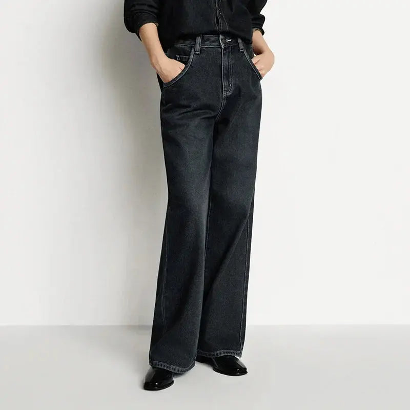 High Waist Fleece Lined Wide Leg Jeans