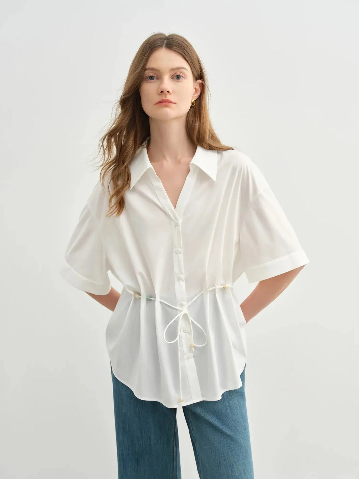 Temperament Lace-Up V-Neck Shirt for Summer