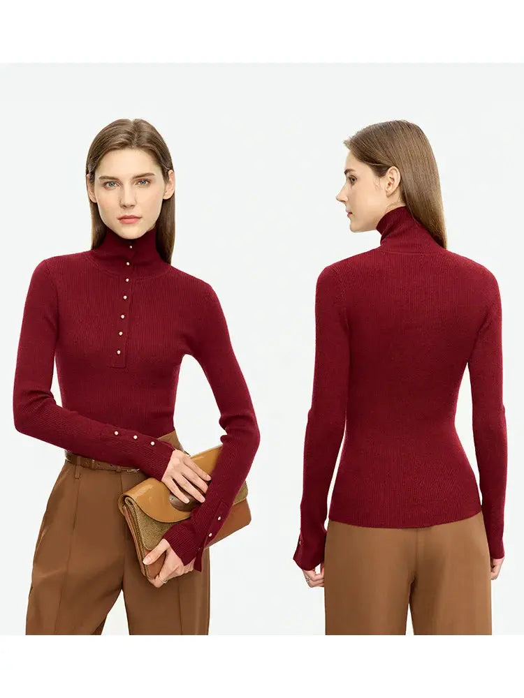 Women's Minimalist Half Cardigan Turtleneck