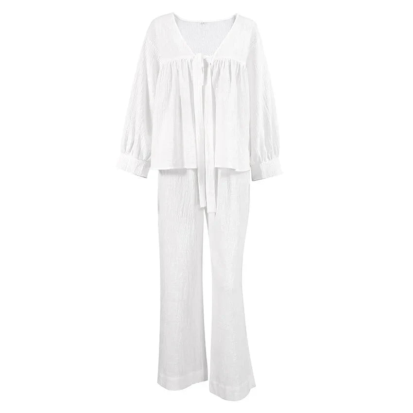 Women's Pajamas Cotton 2-Piece Set V-Neck