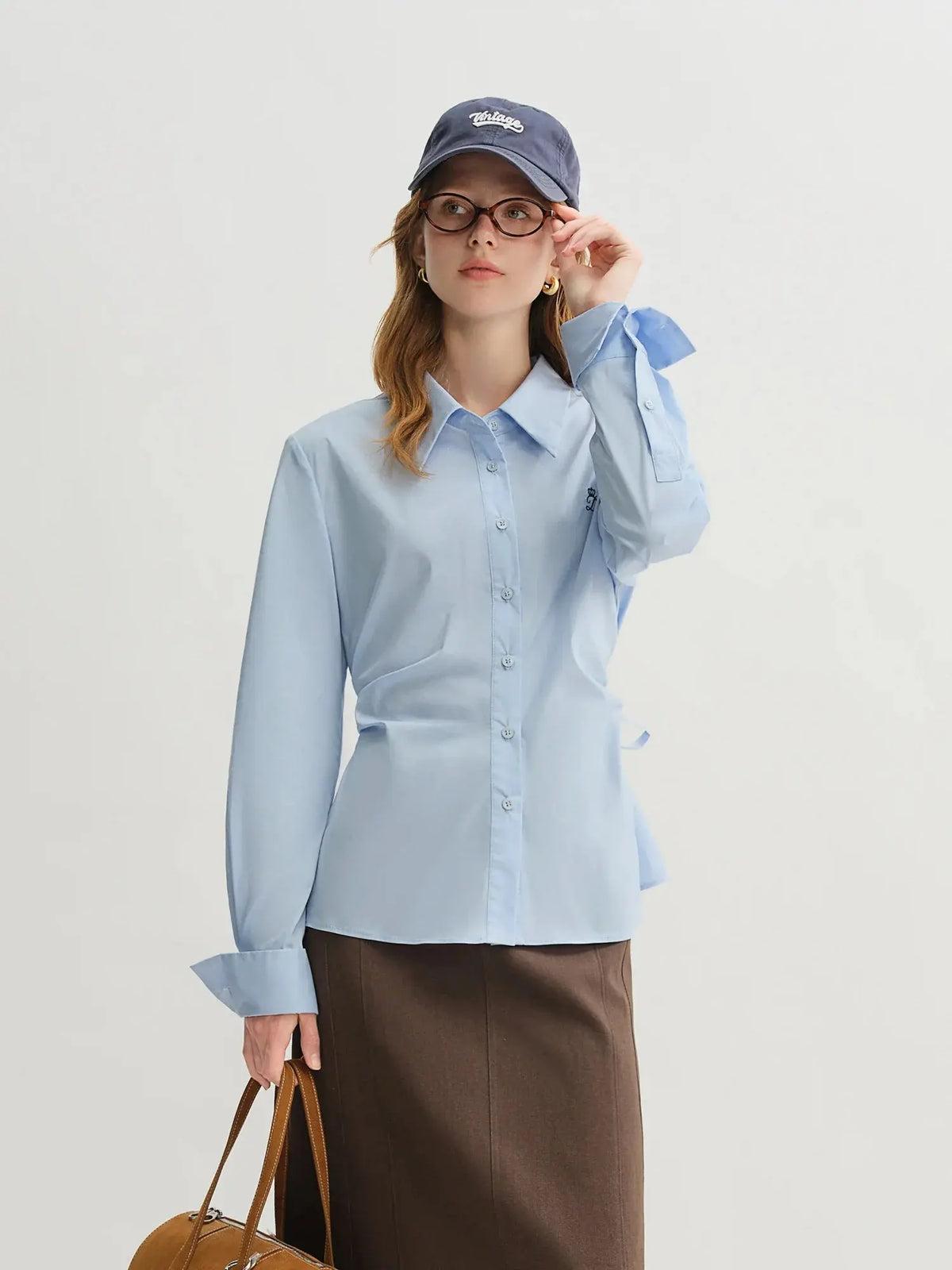 Tricolor Pleated Tie-Waist Shirt & Skirt Suit