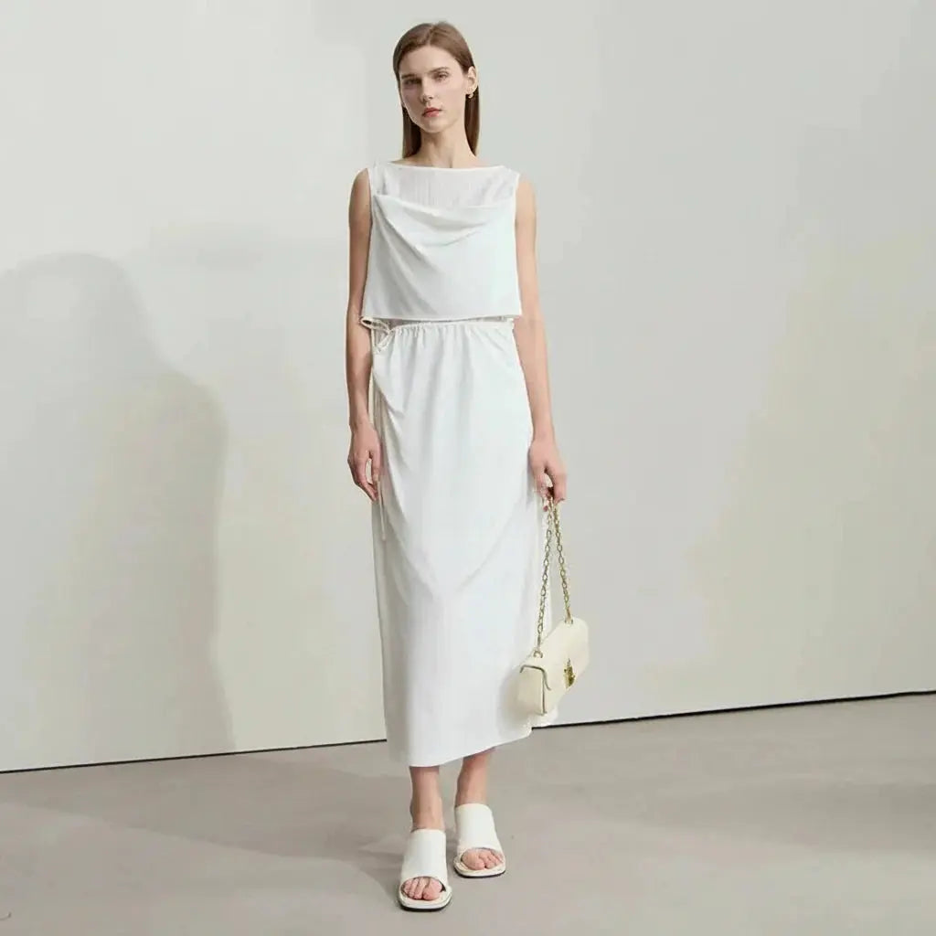 Minimalist Sleeveless Drawstring Knit Dress for Summer