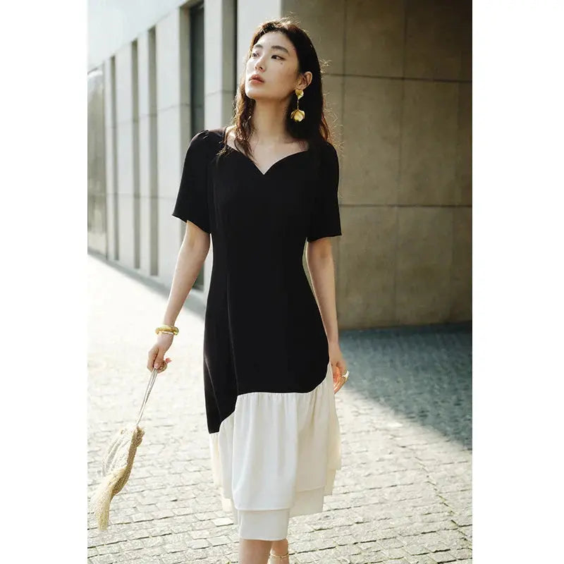 Elegant Contrast Fishtail Mini Dress for Summer Parties