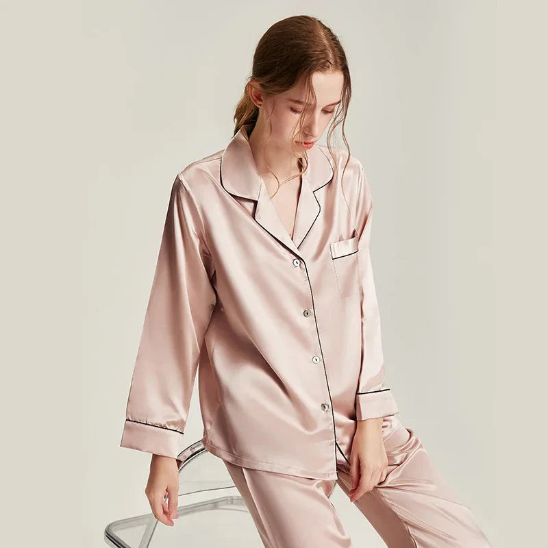 Real Silk Pajama Long Sleeve White Nightwear
