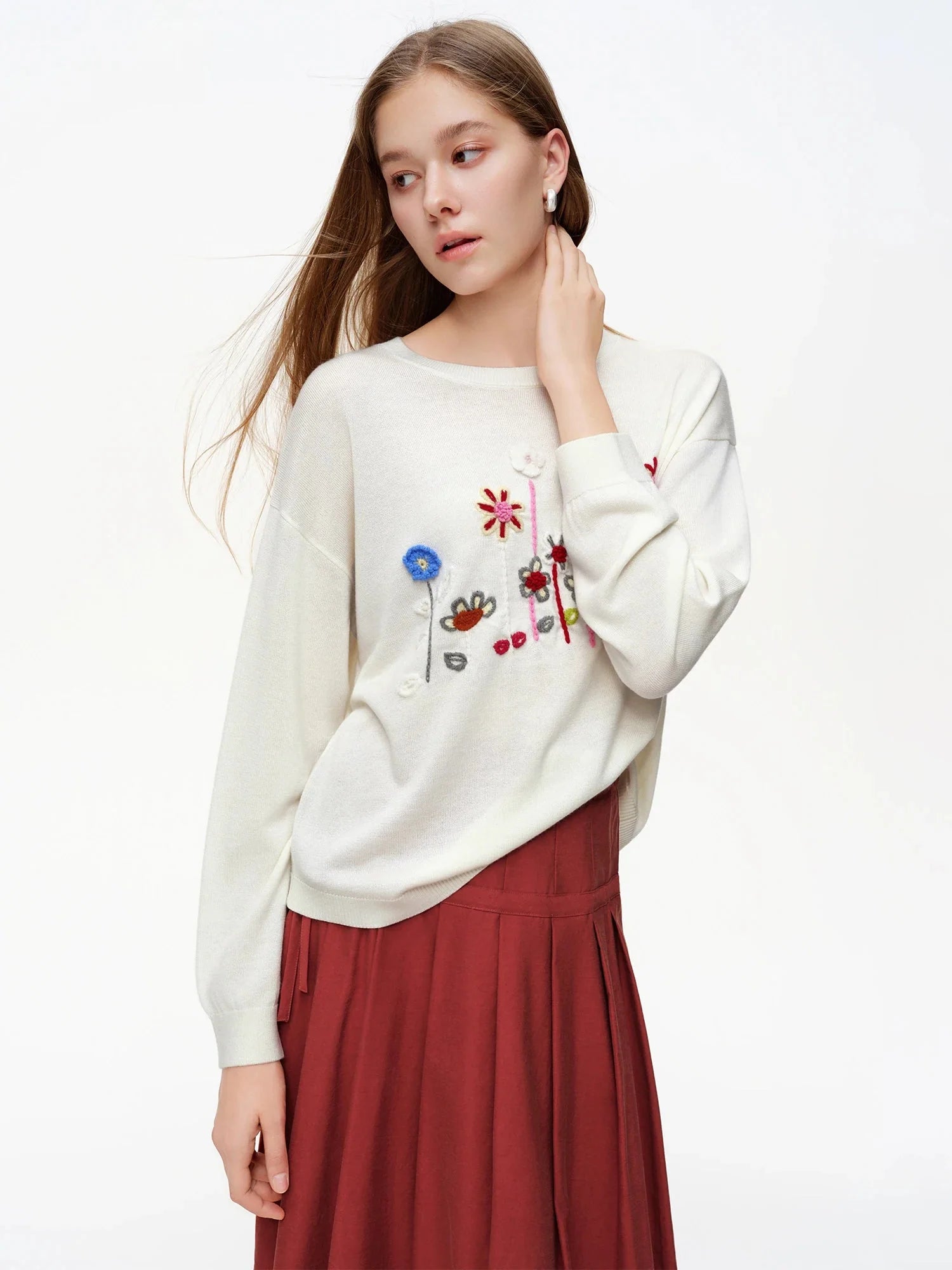 Women's Sweater Floral Embroidery Knit Cottagecore Top