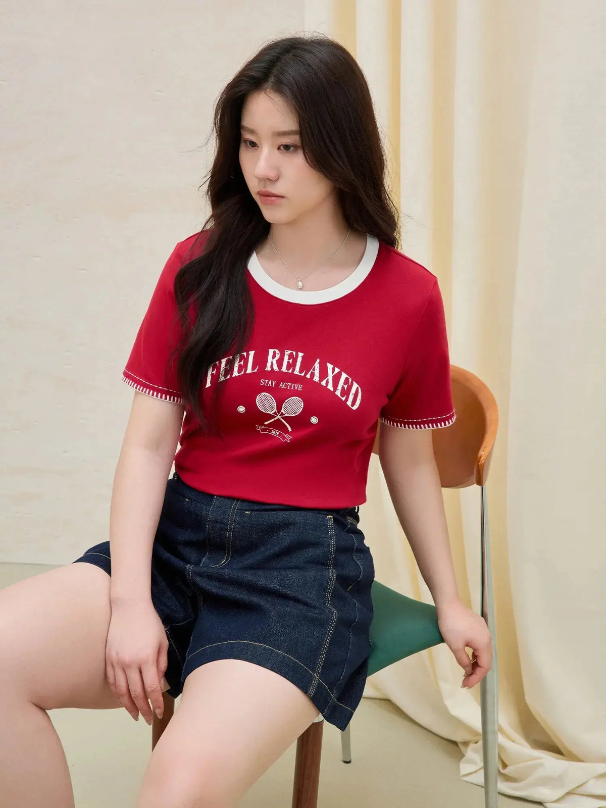 Women's Summer Contrast-Stitch Cotton Tee