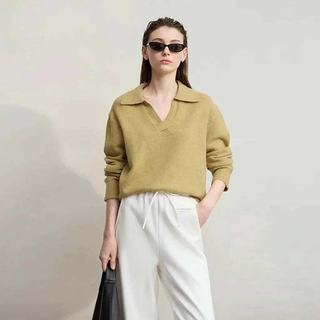 Chic Minimalist V-Neck Pullover Sweater