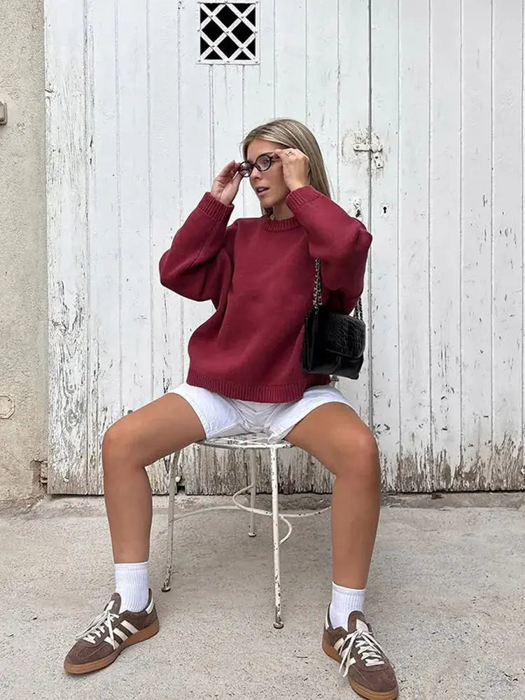 Elegant Loose-Fit Yellow Pullover Sweater for Autumn