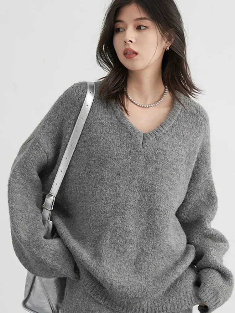 V-Neck Sweater & Mini Skirt Set 2-Piece Knit Outfit
