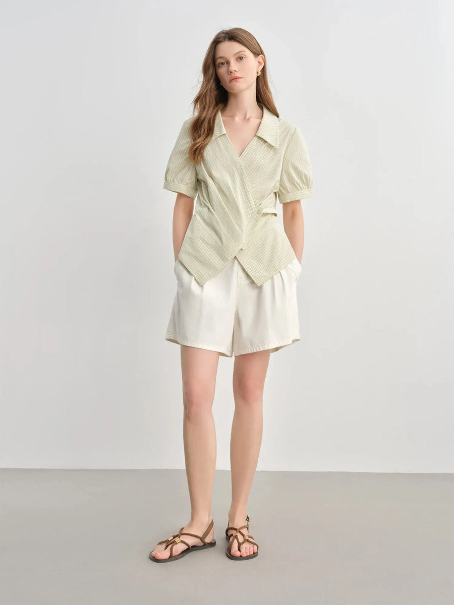 Summer Women's Striped Wrap-Front V-Neck Shirt