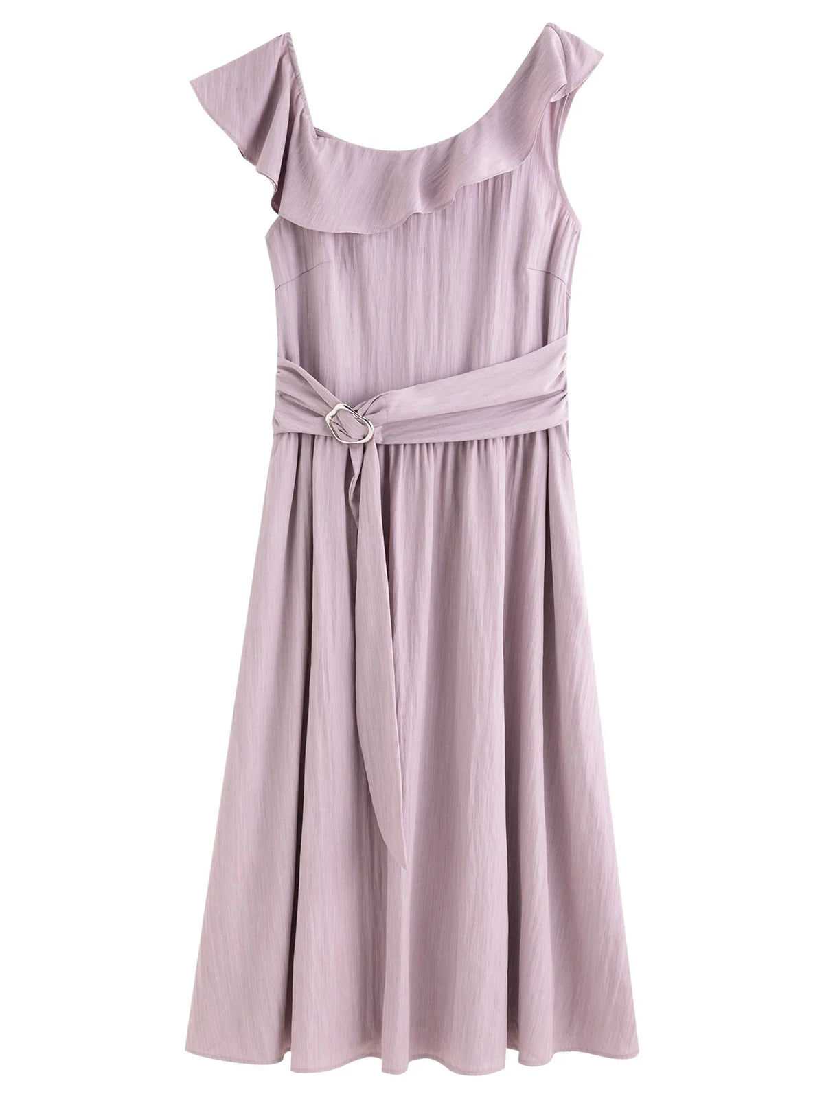 Light Purple Ruffled Off-Shoulder Summer Maxi Dress