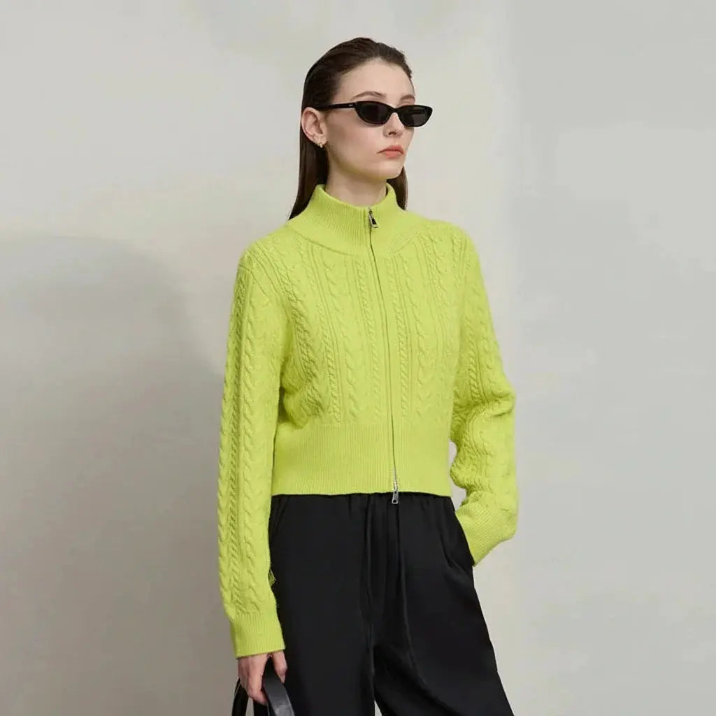 Minimalist High-Neck Zip Cardigan