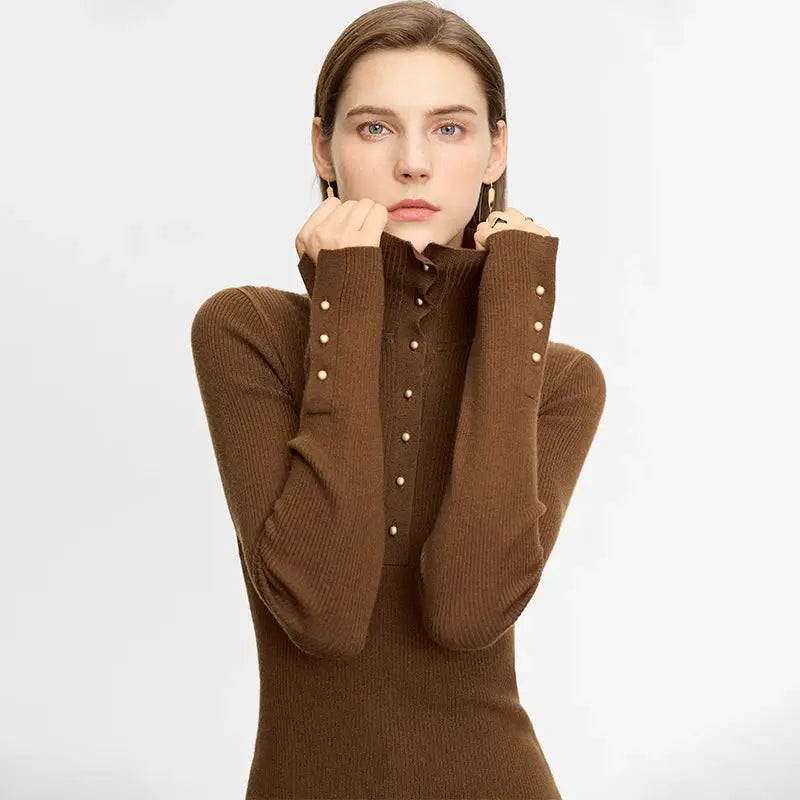 Women's Minimalist Half Cardigan Turtleneck