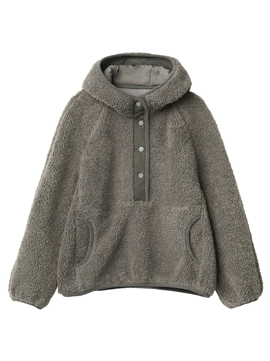 Hooded Granular Fleece Jacket Loose Casual Short Coat