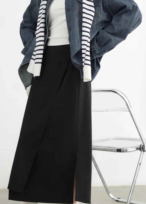 Casual Straight Tube Skirt Irregular Slit Design