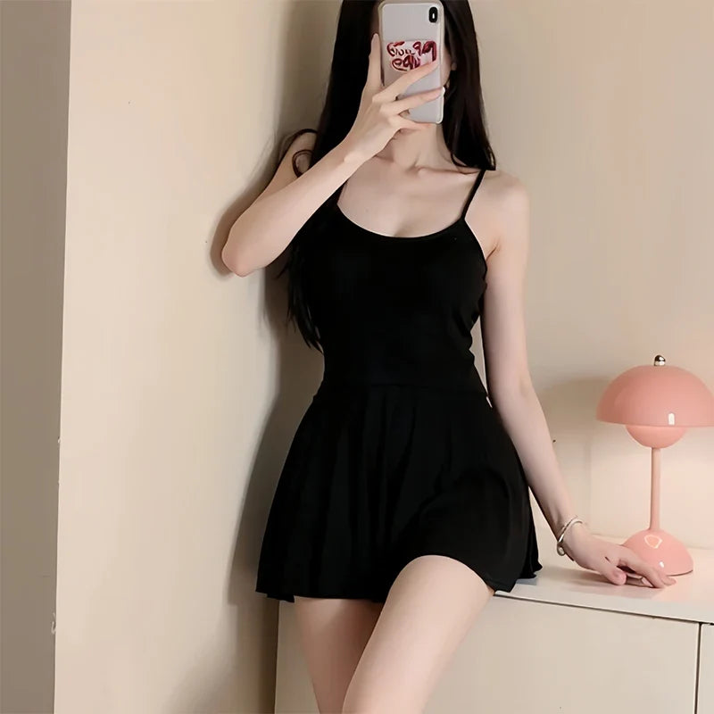 Cute And Sweet Sexy Lingerie Erotic V Neck Bra Nightdress Set Black Ice Silk Mini Dress Exotic Nightgown Women Underwear Sets