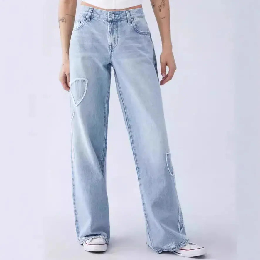 Vintage Wide-Leg Denim with Bow Embroidery