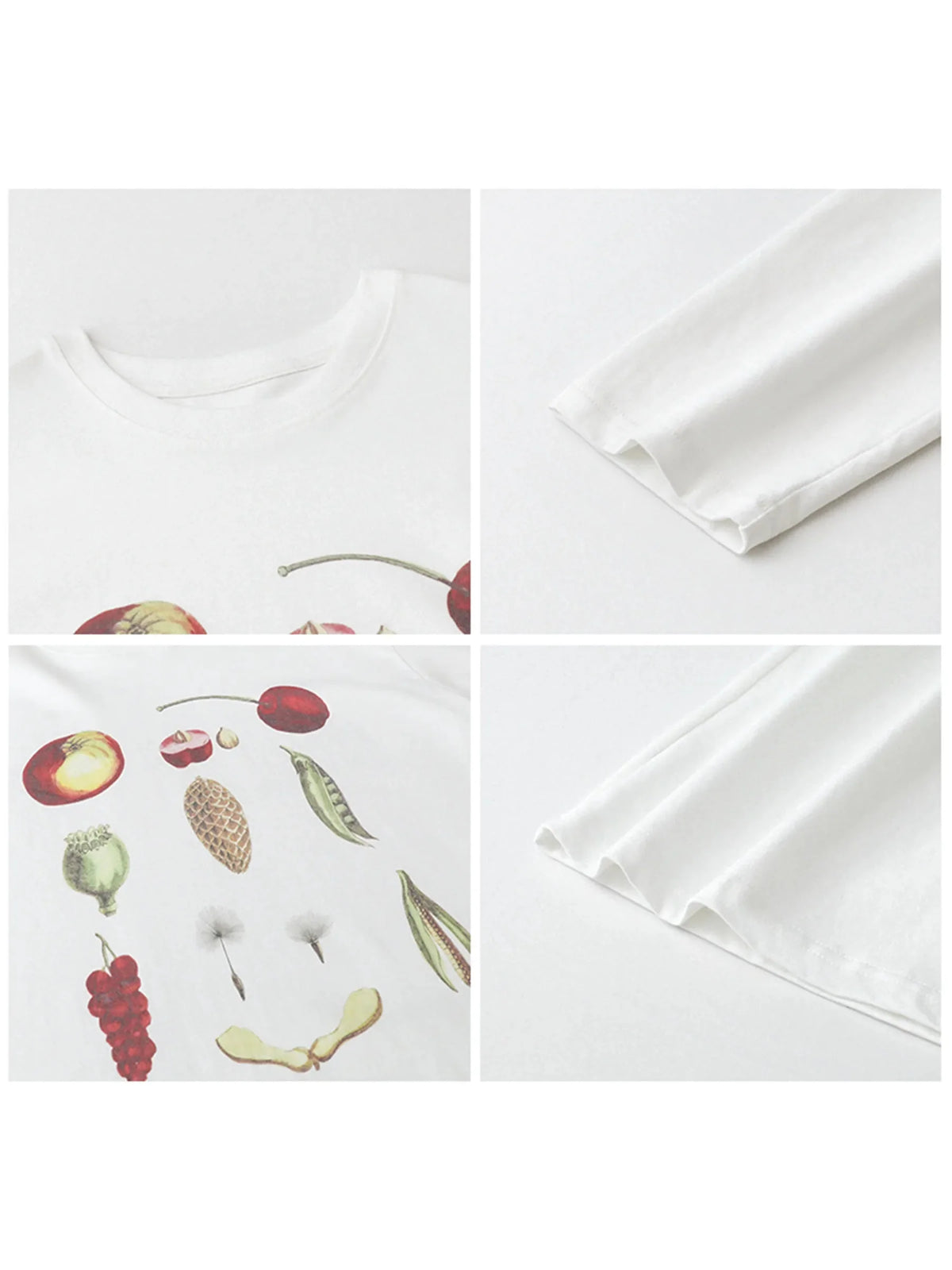 Floral & Fruit Print Long Sleeve T-Shirt Cotton Tee