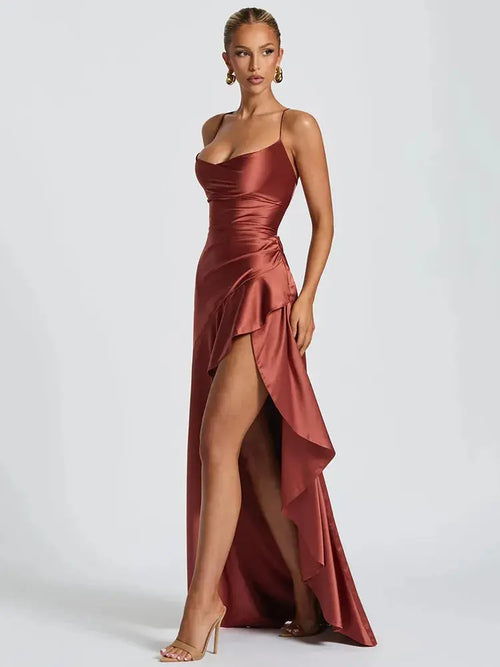 Backless Satin Bodycon Dress with Split
